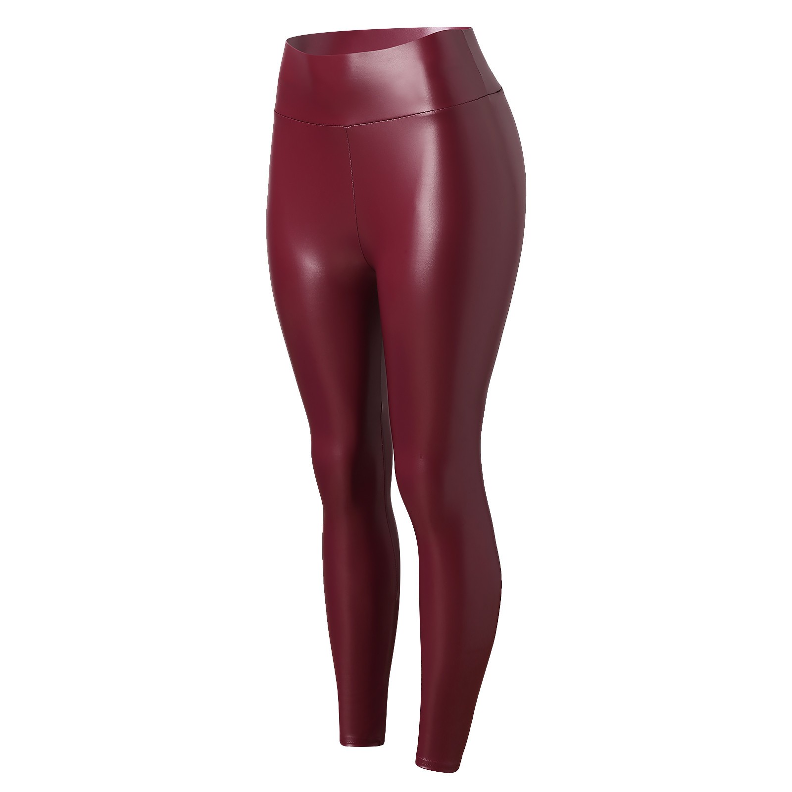 thumbnail image 3 of Leggings de cintura alta de piel sintética para mujer: pantalones holgados y elásticos de color liso para todas las estaciones, 3 of 8